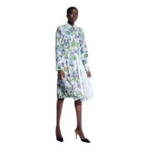 St. John Abstract Floral Pleated silk blend Shirt Dress size 8 NWOT